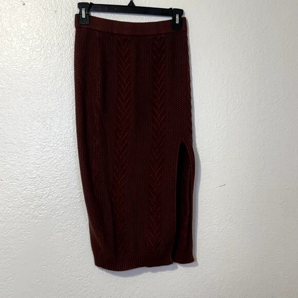 Lulus Chocolate Brown Knit Sweater Midi Skirt W/ Slit Size Small - Picture 1 of 9